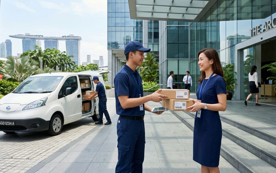 Professional courier delivering business parcels in Singapore